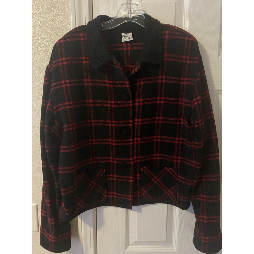 Vintage CME Fashions Wool Blend Button Up Plaid Shacket Blazer USA M Holiday
